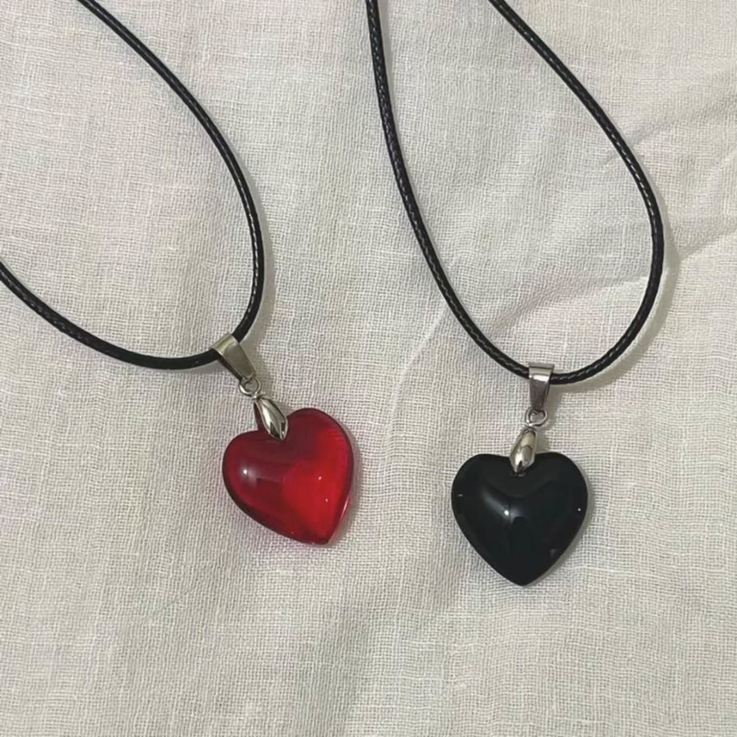 Red Heart and Black Heart Necklace